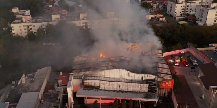 Rescatan con vida a joven durante incendio en tienda La Gran Bodega Amalucan