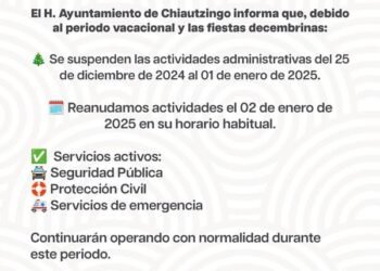Suspende actividades administrativas en Chiautzingo por periodo vacacional