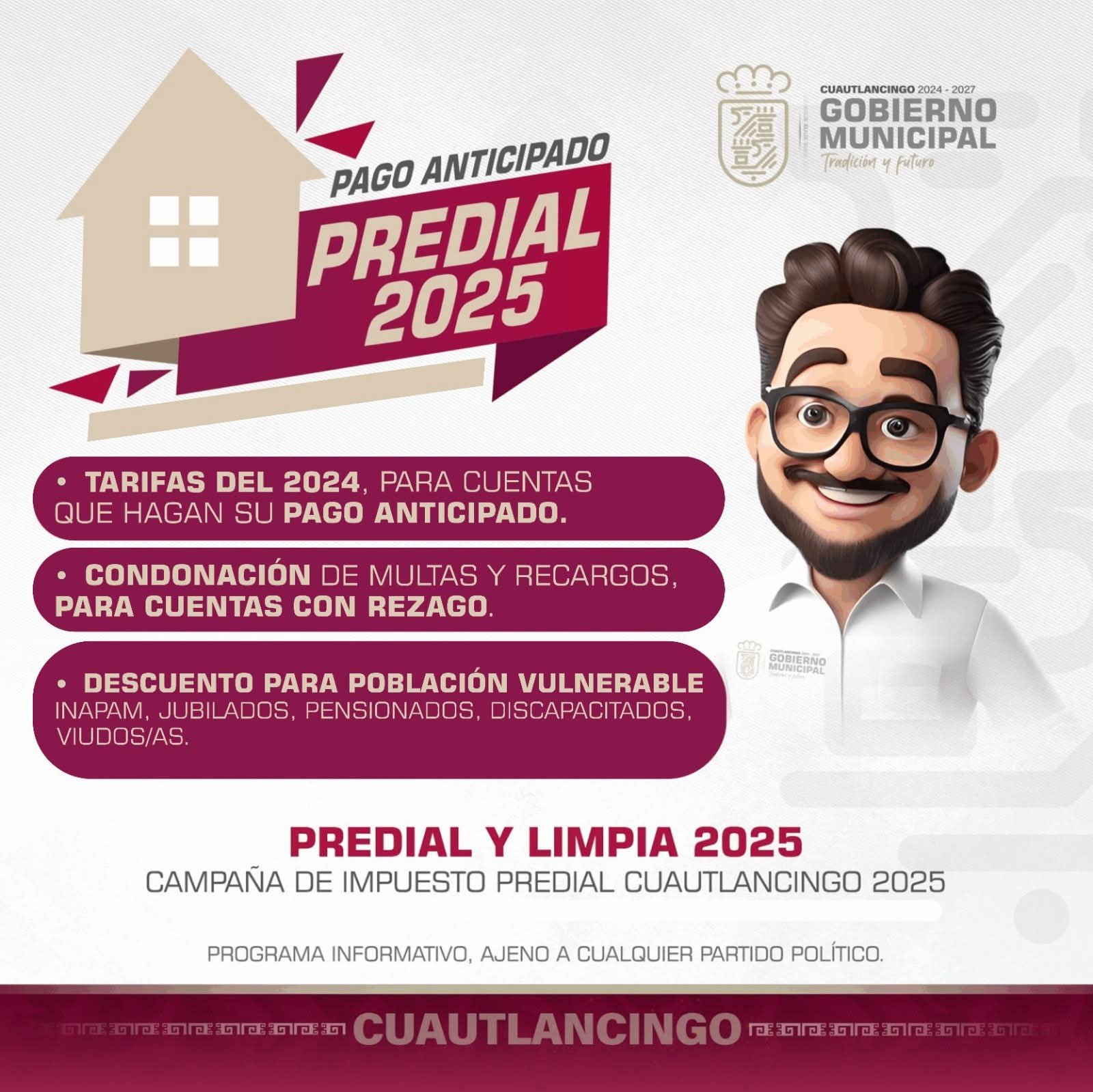 Ayuntamiento de Cuautlancingo presenta descuentos en pago anticipado de predial y limpia 2025