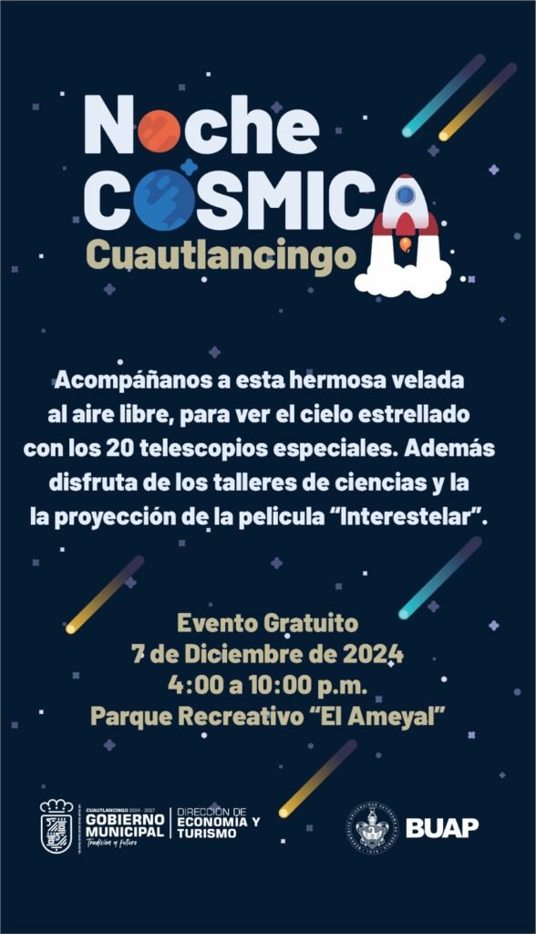 Cuautlancingo anuncia "Noche Cósmica" este 7 de diciembre