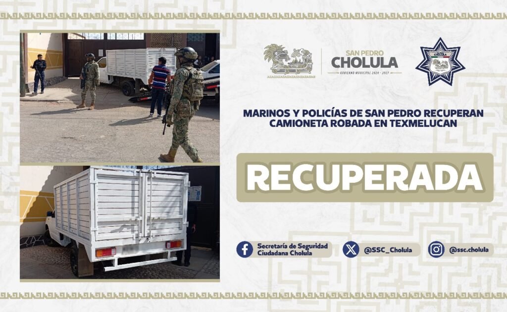 SSC San Pedro Cholula recupera vehículo robado en coordinación con SEMAR