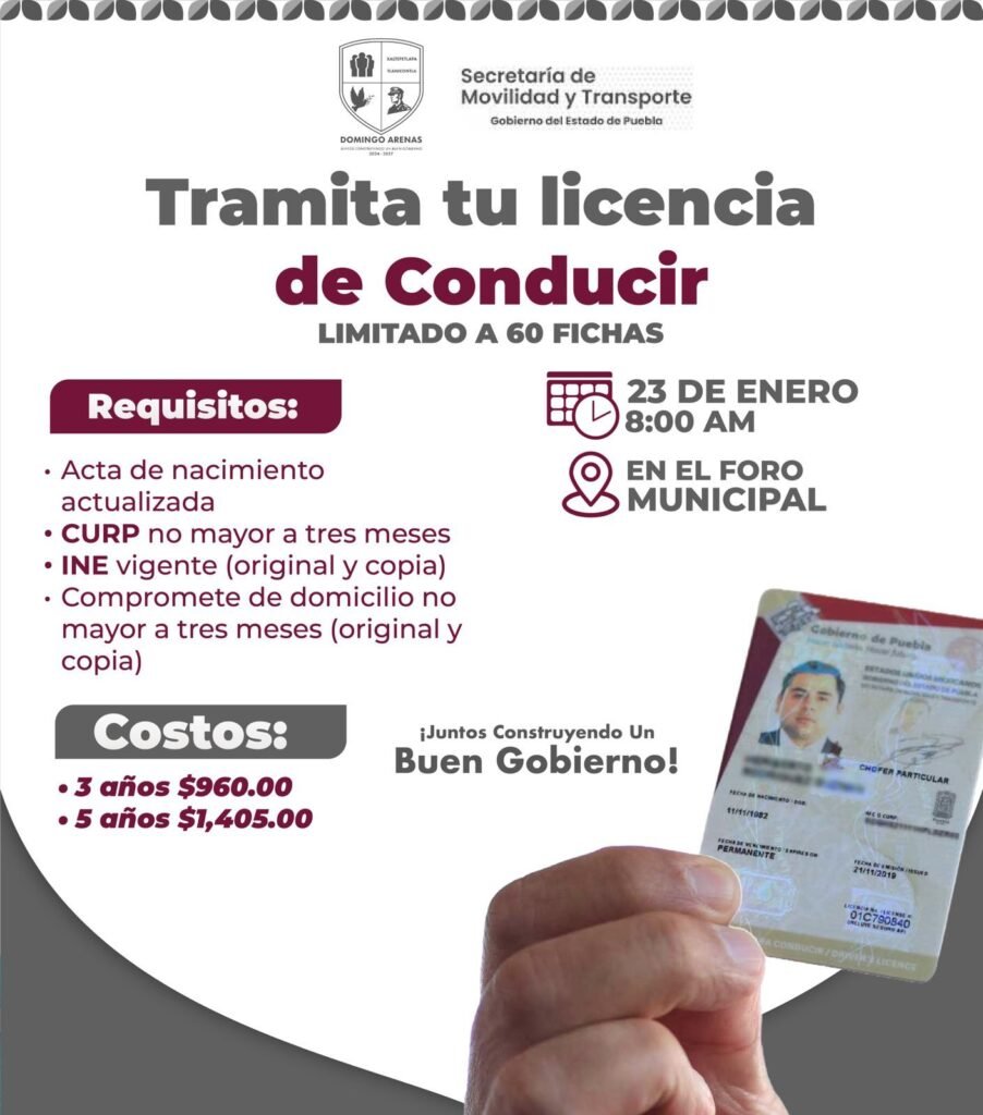 Trámite de licencias de conducir llega a Domingo Arenas