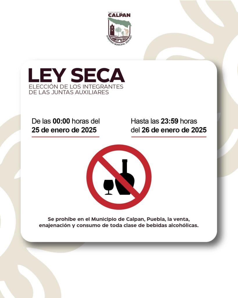 Prohíben venta de alcohol durante plebiscitos en Calpan