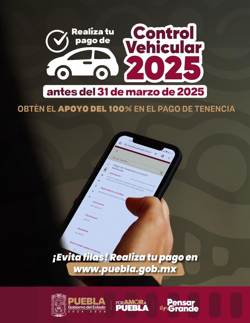 Inicia el pago del control vehicular 2025 en Puebla