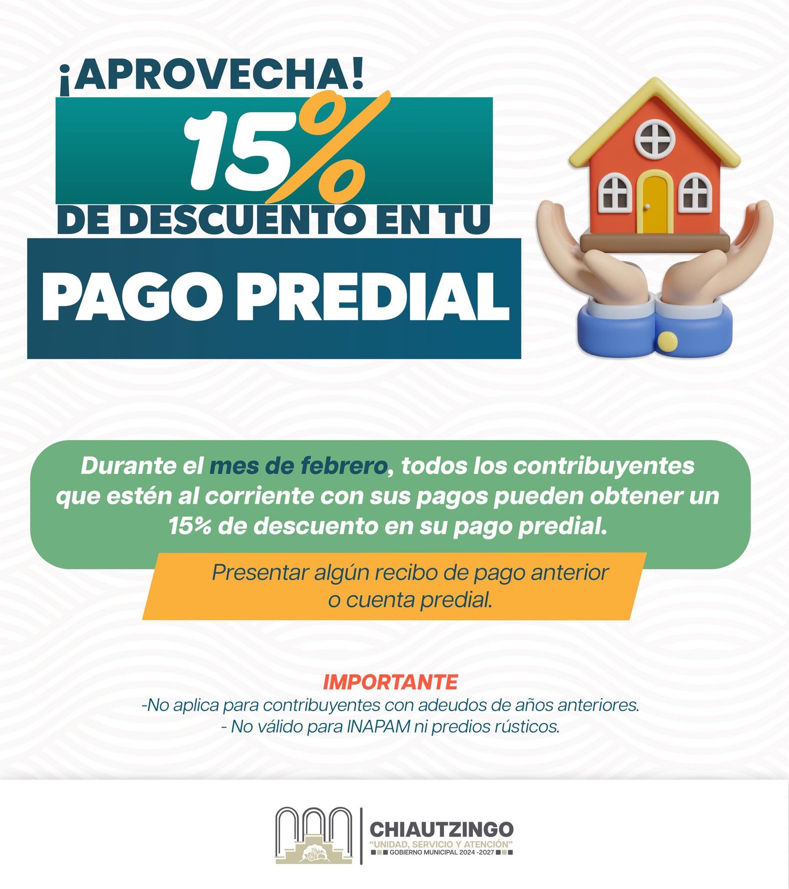 Gobierno de Chiautzingo ofrece descuento del 15% en el Pago Predial
