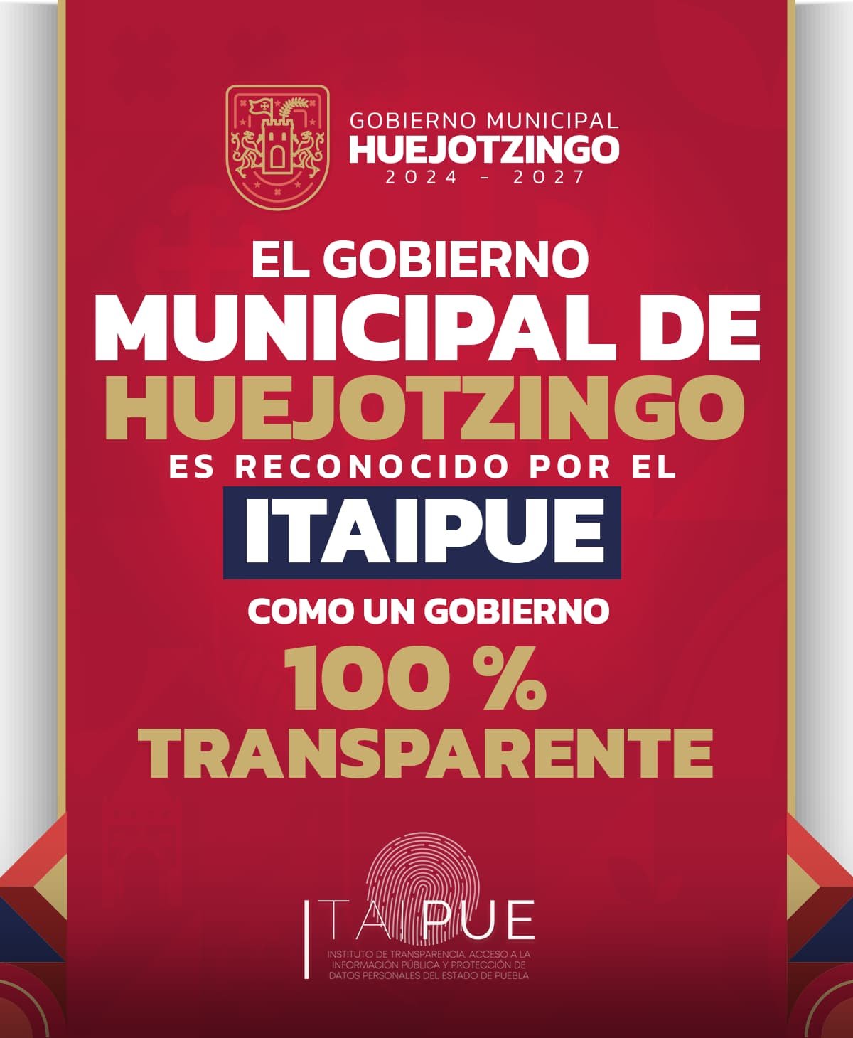 ITAIPUE reconoce que Huejotzingo alcanzó el 100% en transparencia
