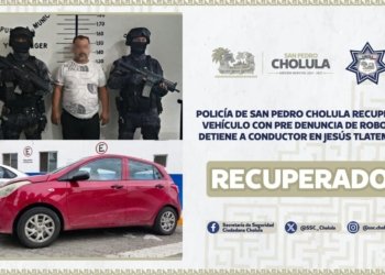 Detienen en San Pedro Cholula a conductor con vehículo reportado por robo