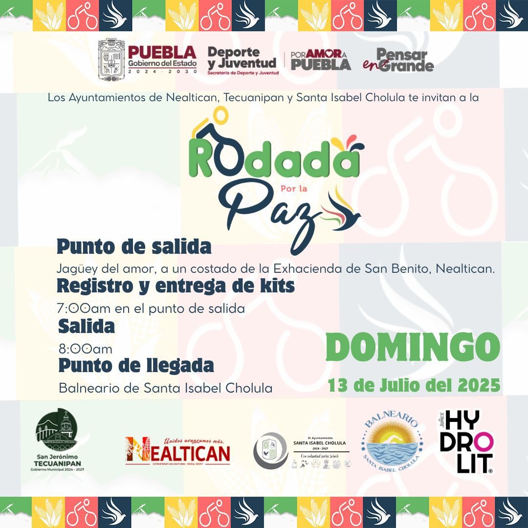 Rodada por la Paz conectará a Nealtican, Tecuanipan y Santa Isabel Cholula