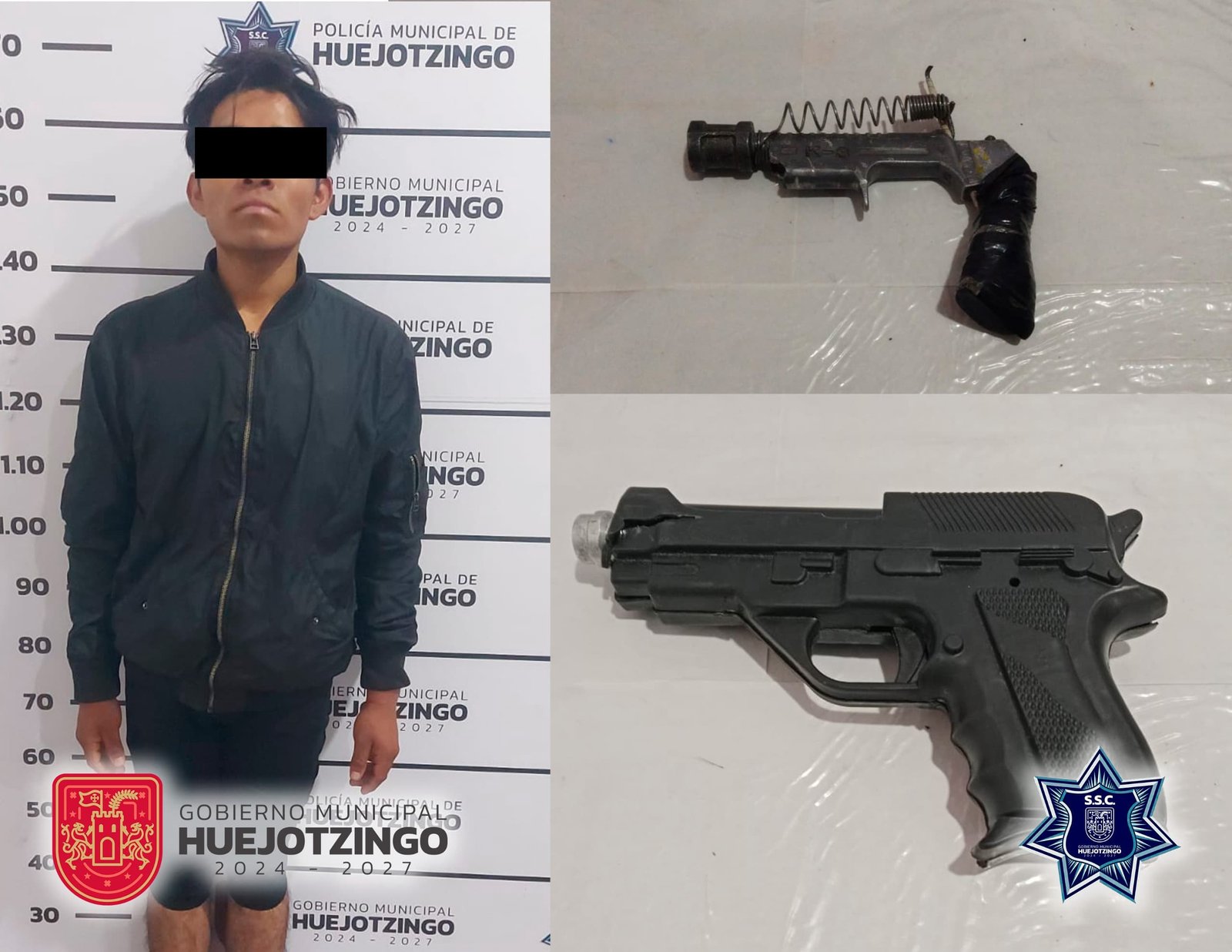 Policías municipales de Huejotzingo detienen a dos sujetos con armas hechizas